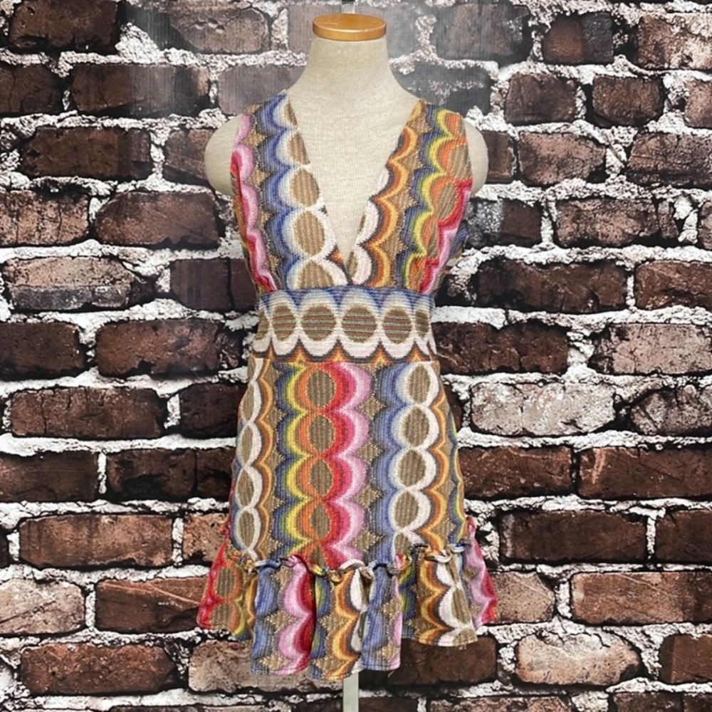 Ramy Brook NWT Dress Sleeveless V-Neck Orange Blue Size Large L